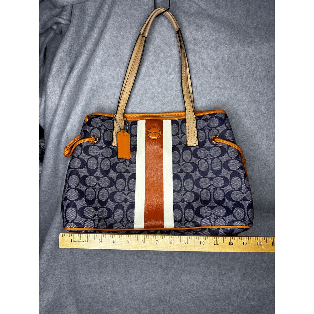 Coach Signature Stripe Canvas Carryall Tote Y2K Preppy - Picture 11 of 13